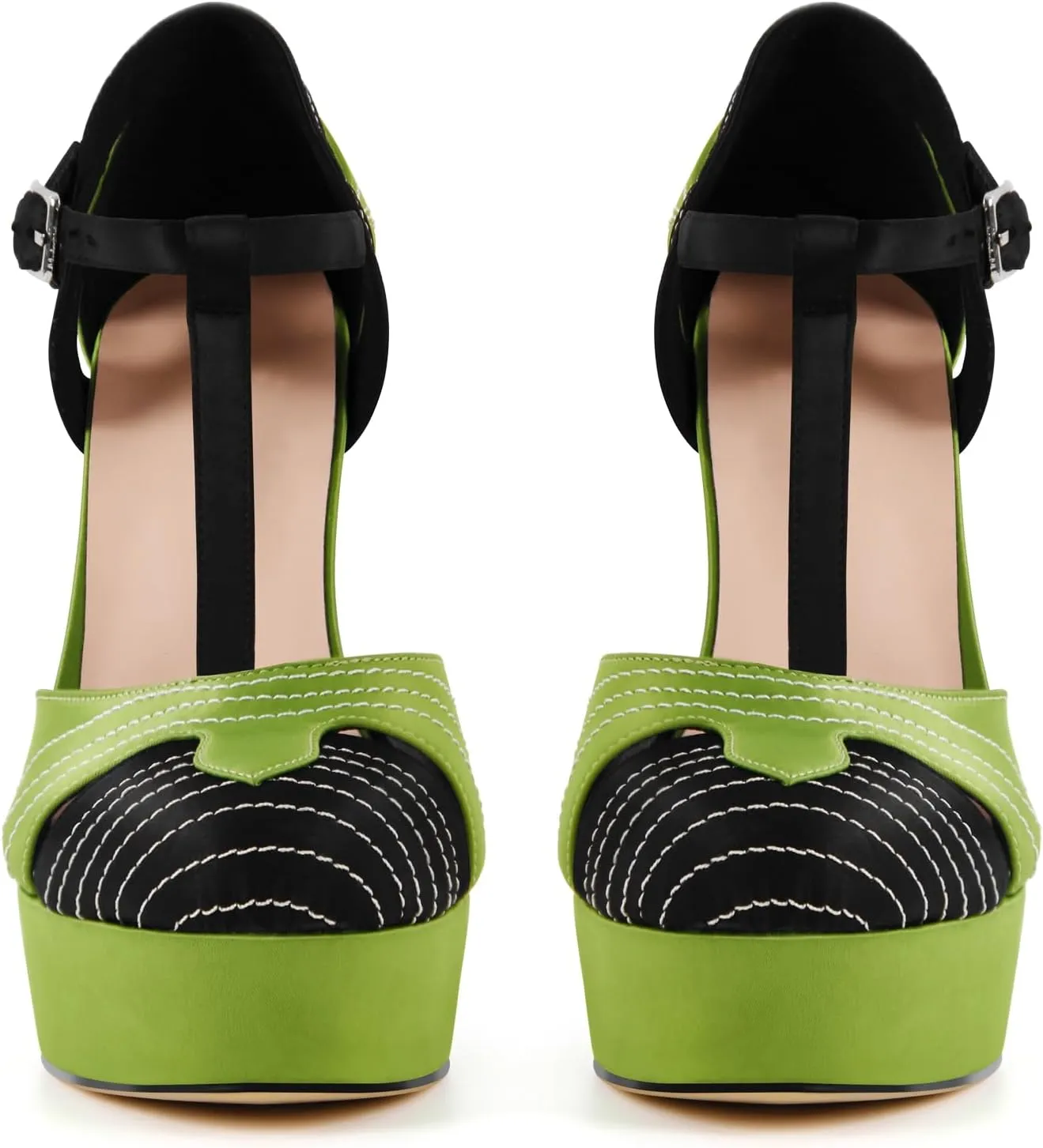 Women's Platform Round Toe High Heels Ankle Buckle Stilettos