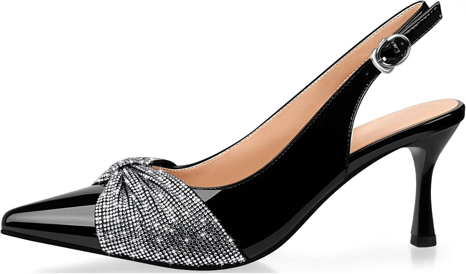 Women's Rhinestone Bow Slingback High Heels Pointed Toe Dress Pumps Party Wedding Office Shoes