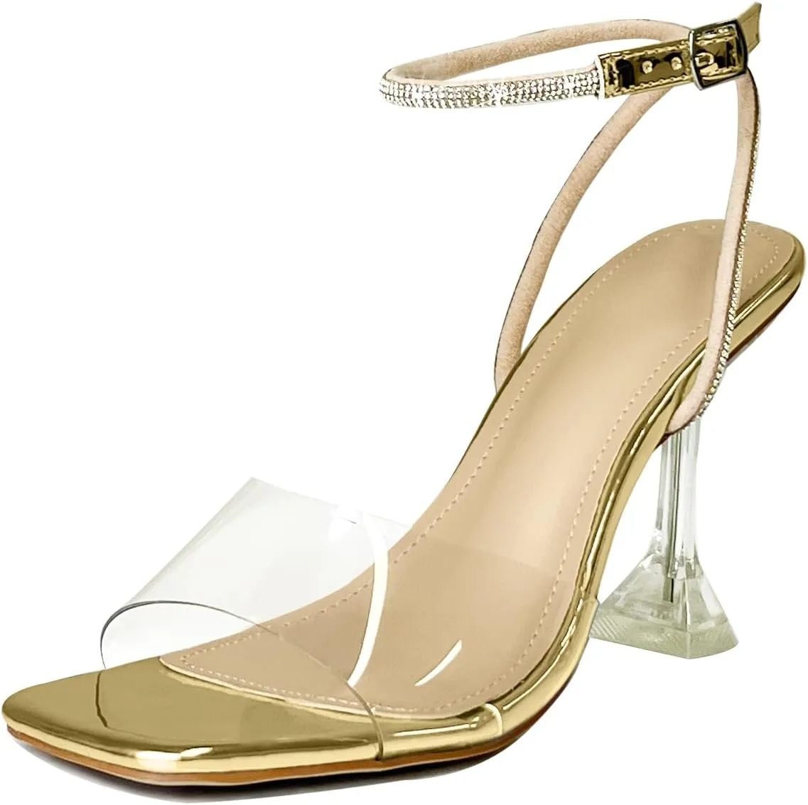 Women's Rhinestones Strap Heels Ankle Strappy Heels for Women Sandals Clasp Joint Buckle Stilettos Sandals