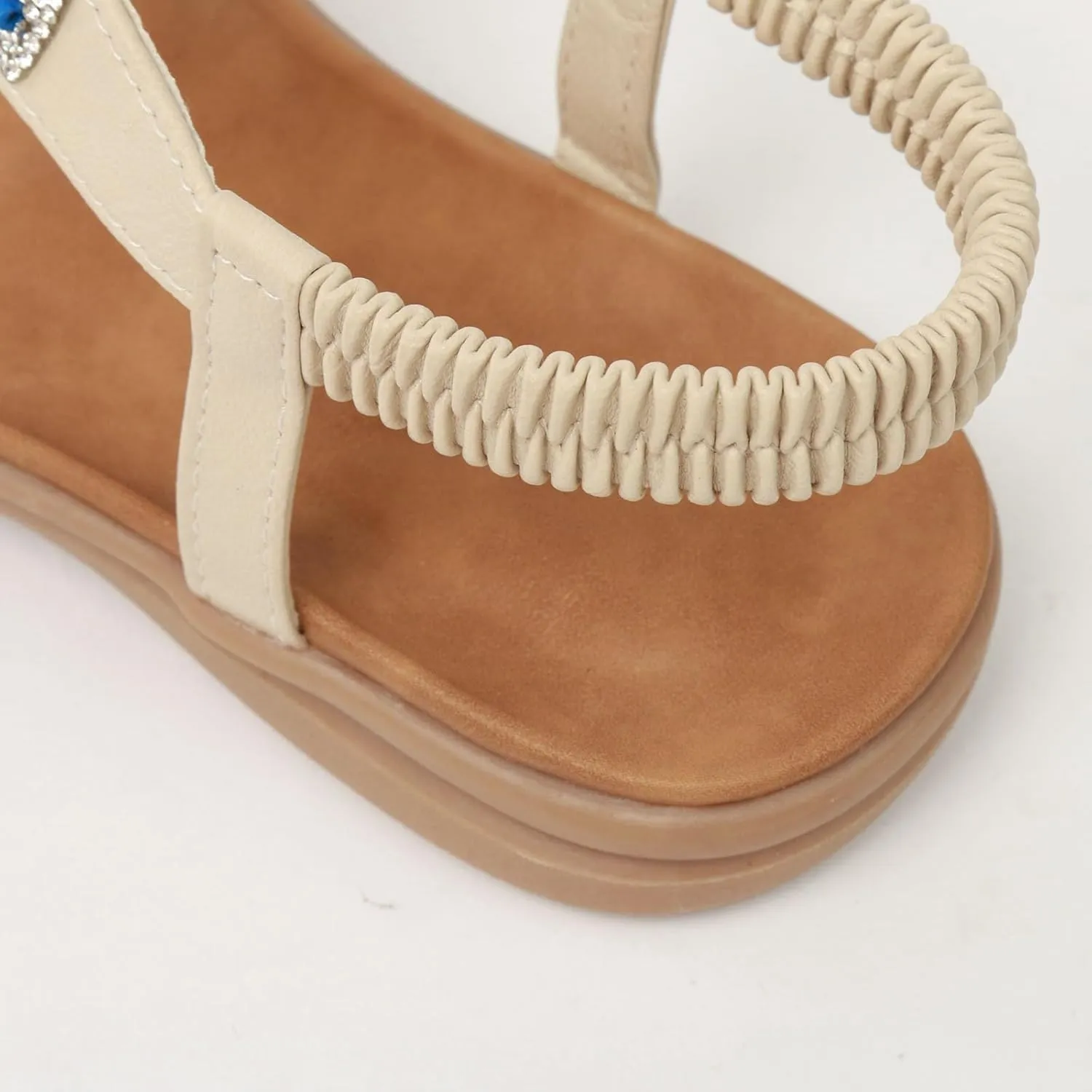 Womens Sandals 2025 Bohemian Beaded Dressy Summer Flat Casual Ankle Strap Elastic Slip on Beach Sandal