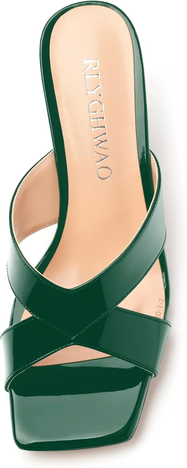 Womens Sandals, Open Square Toe Stiletto High Heels, Fashion Solid Patent Heeled Sandals