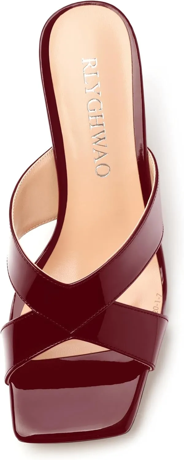 Womens Sandals, Open Square Toe Stiletto High Heels, Fashion Solid Patent Heeled Sandals