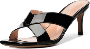 Womens Sandals, Open Square Toe Stiletto High Heels, Fashion Solid Patent Heeled Sandals