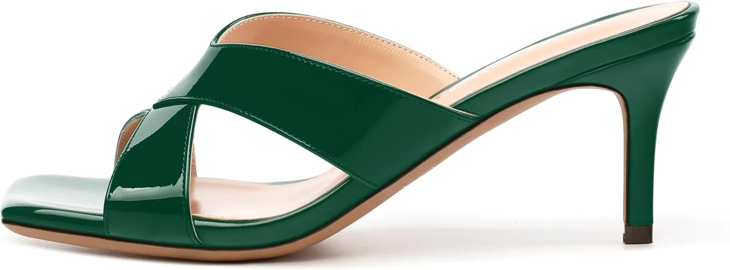 Womens Sandals, Open Square Toe Stiletto High Heels, Fashion Solid Patent Heeled Sandals