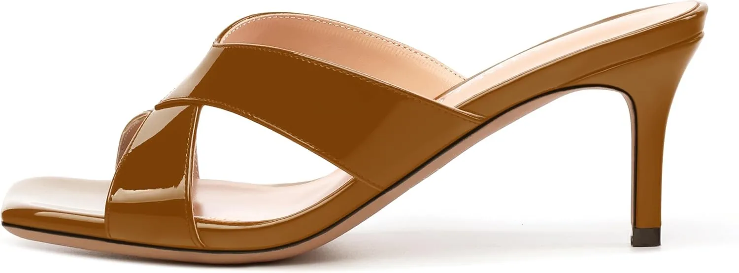Womens Sandals, Open Square Toe Stiletto High Heels, Fashion Solid Patent Heeled Sandals