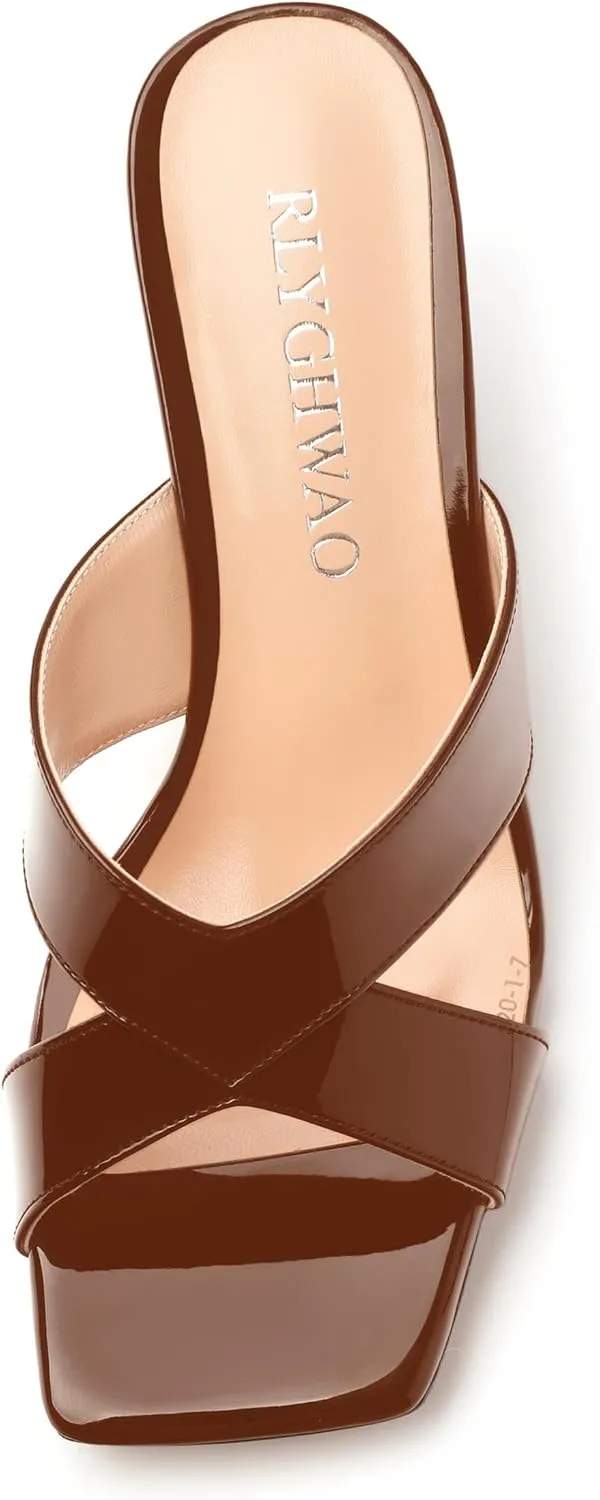 Womens Sandals, Open Square Toe Stiletto High Heels, Fashion Solid Patent Heeled Sandals