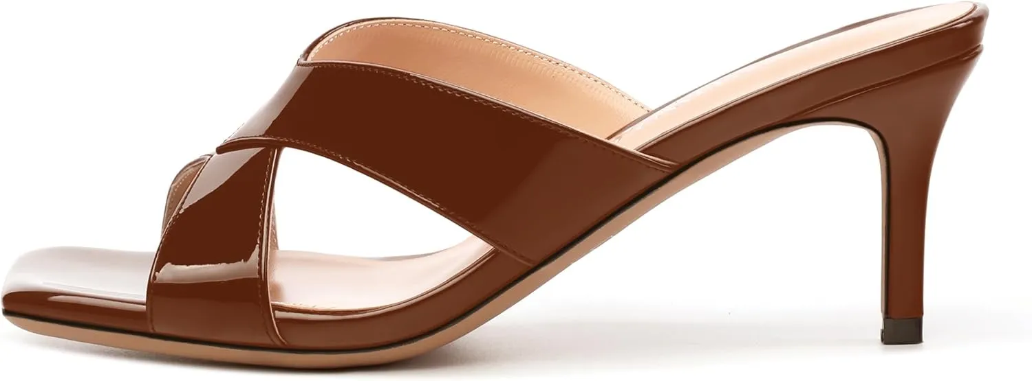 Womens Sandals, Open Square Toe Stiletto High Heels, Fashion Solid Patent Heeled Sandals
