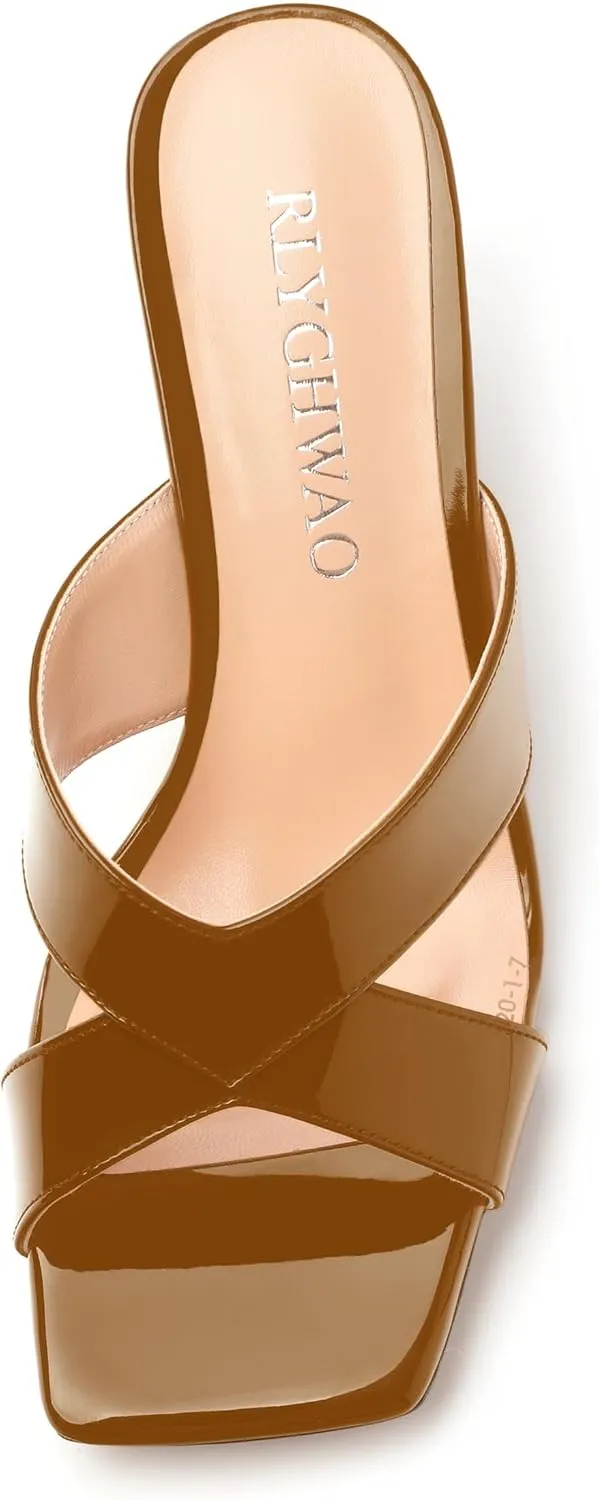 Womens Sandals, Open Square Toe Stiletto High Heels, Fashion Solid Patent Heeled Sandals