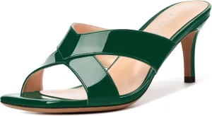 Womens Sandals, Open Square Toe Stiletto High Heels, Fashion Solid Patent Heeled Sandals