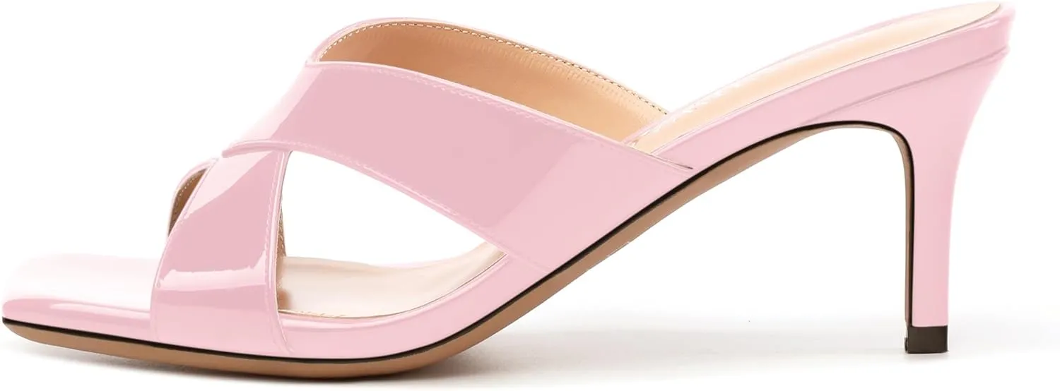Womens Sandals, Open Square Toe Stiletto High Heels, Fashion Solid Patent Heeled Sandals