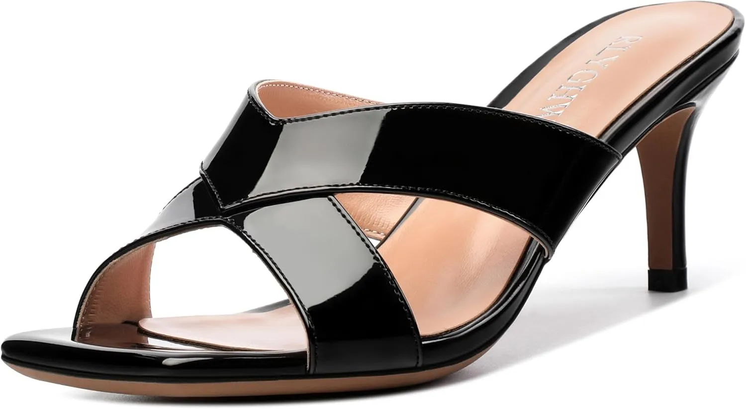 Womens Sandals, Open Square Toe Stiletto High Heels, Fashion Solid Patent Heeled Sandals