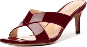 Womens Sandals, Open Square Toe Stiletto High Heels, Fashion Solid Patent Heeled Sandals