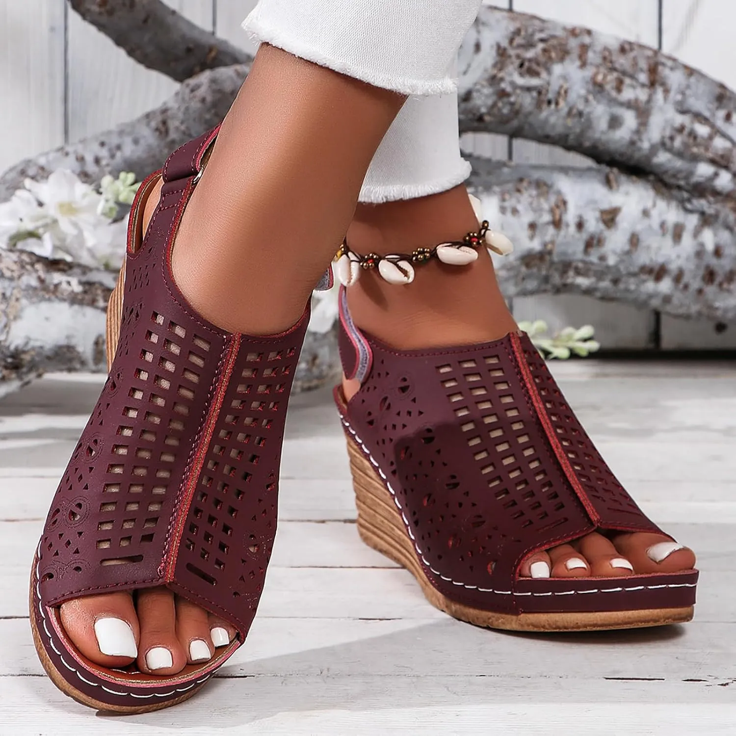 Womens Sandals Platform Wedge Sandals Perforated Slingback Sandal with Arch Support Open Toe Wedge Heel Sandal 2025
