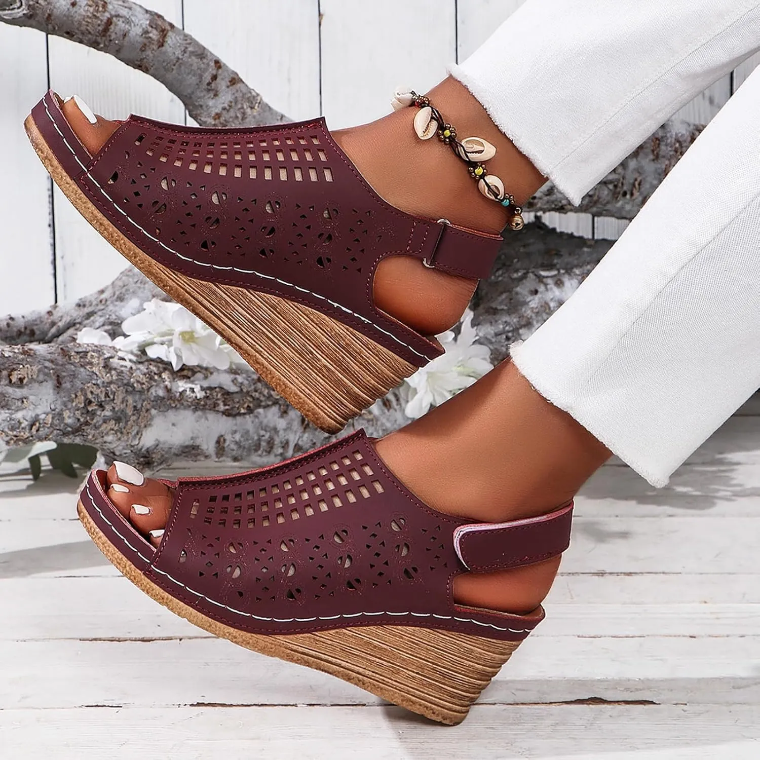Womens Sandals Platform Wedge Sandals Perforated Slingback Sandal with Arch Support Open Toe Wedge Heel Sandal 2025