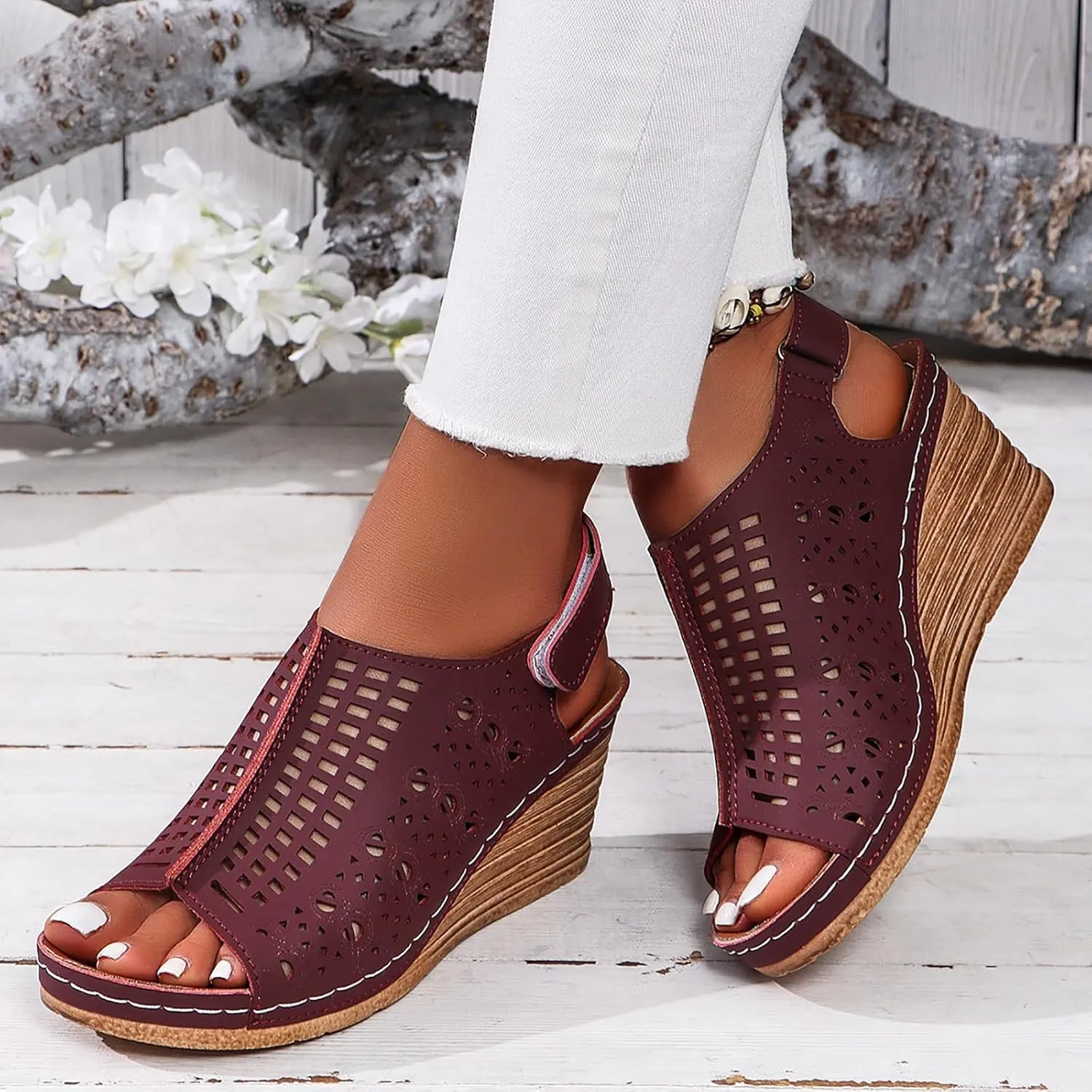 Womens Sandals Platform Wedge Sandals Perforated Slingback Sandal with Arch Support Open Toe Wedge Heel Sandal 2025