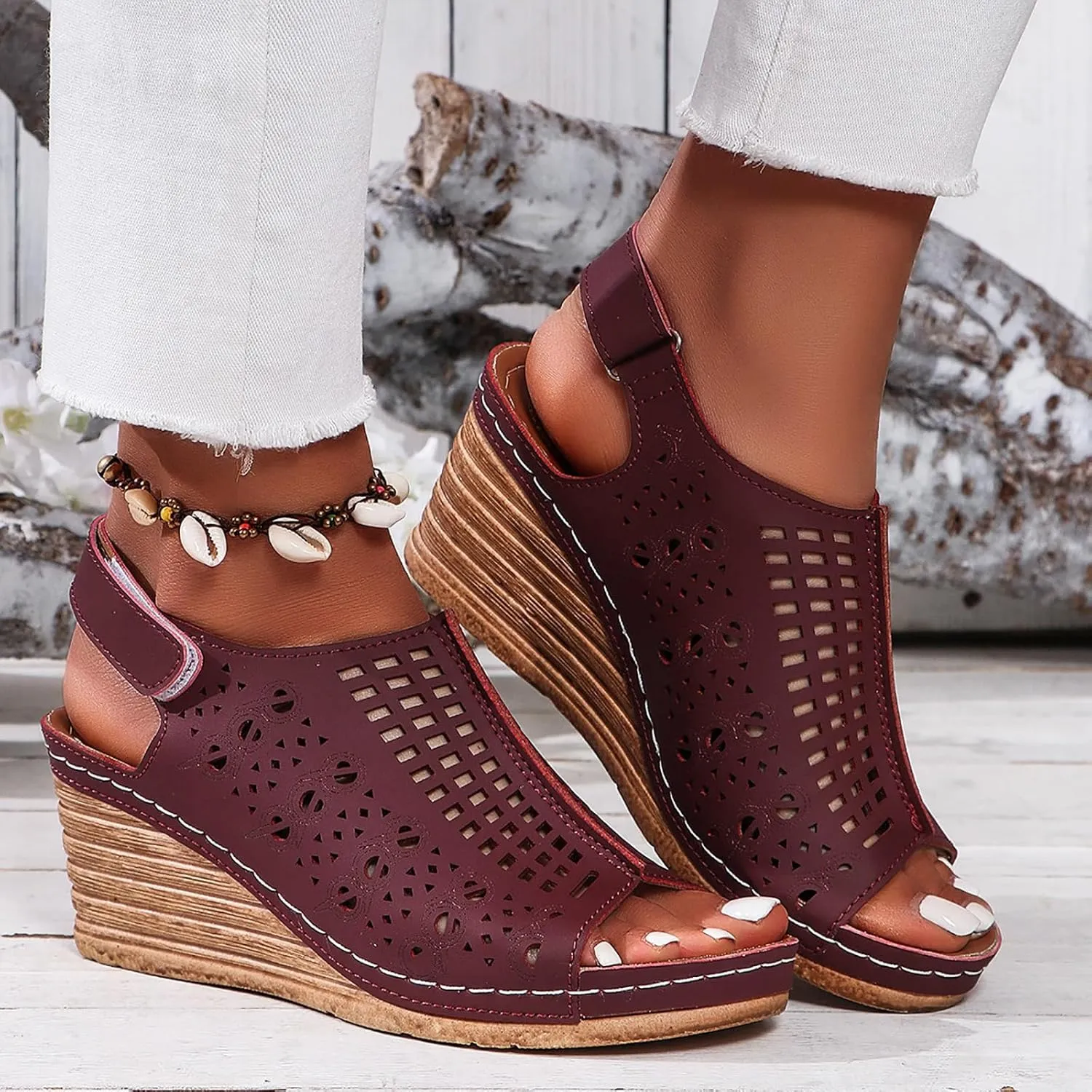 Womens Sandals Platform Wedge Sandals Perforated Slingback Sandal with Arch Support Open Toe Wedge Heel Sandal 2025