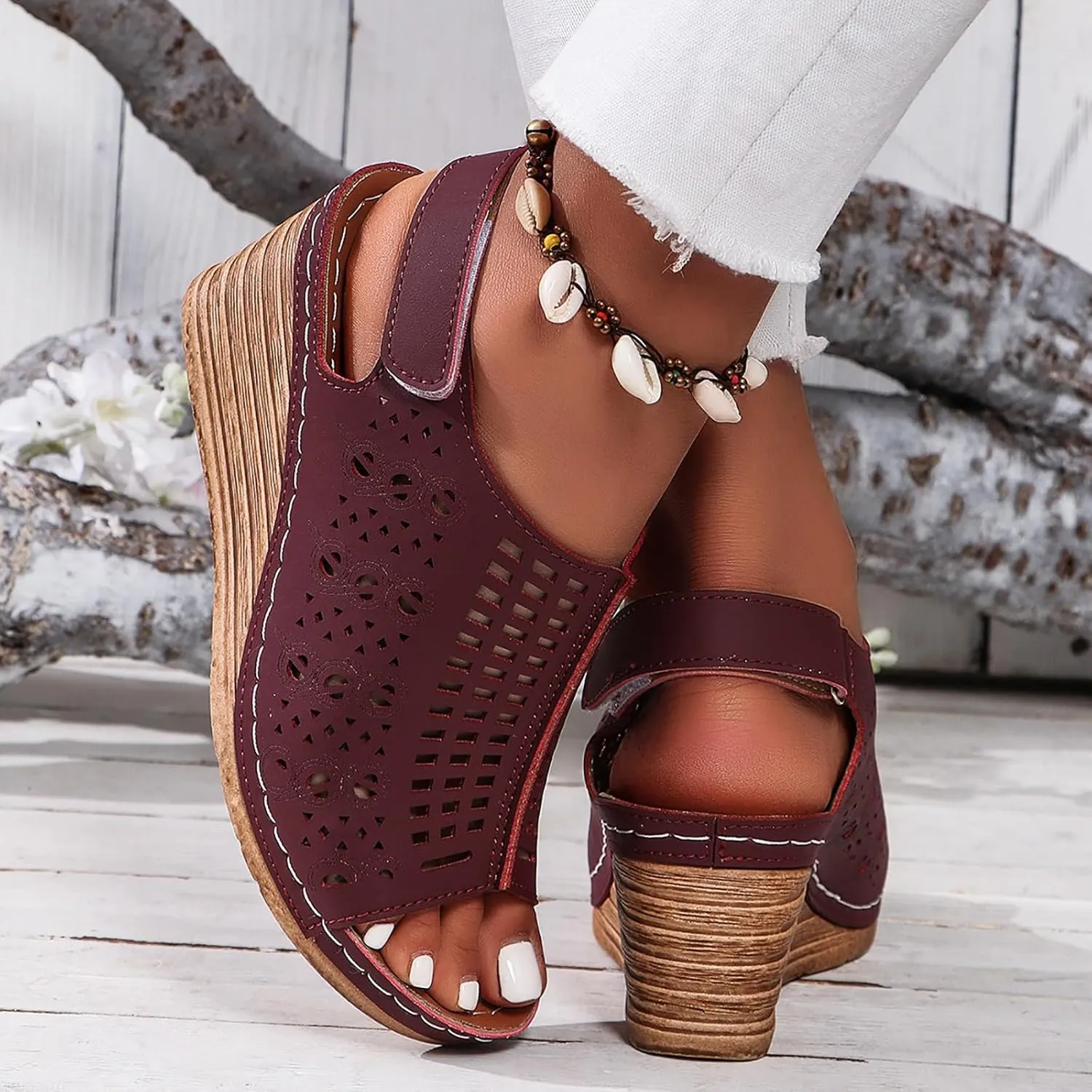 Womens Sandals Platform Wedge Sandals Perforated Slingback Sandal with Arch Support Open Toe Wedge Heel Sandal 2025