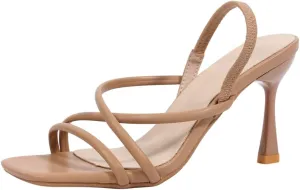 Womens Strappy High-Heel Sandals  Square-Toe Design with Orange Heel Accent & Back Strap  Elegant Dress Shoes for Dinners, Parties & Formal Occasions