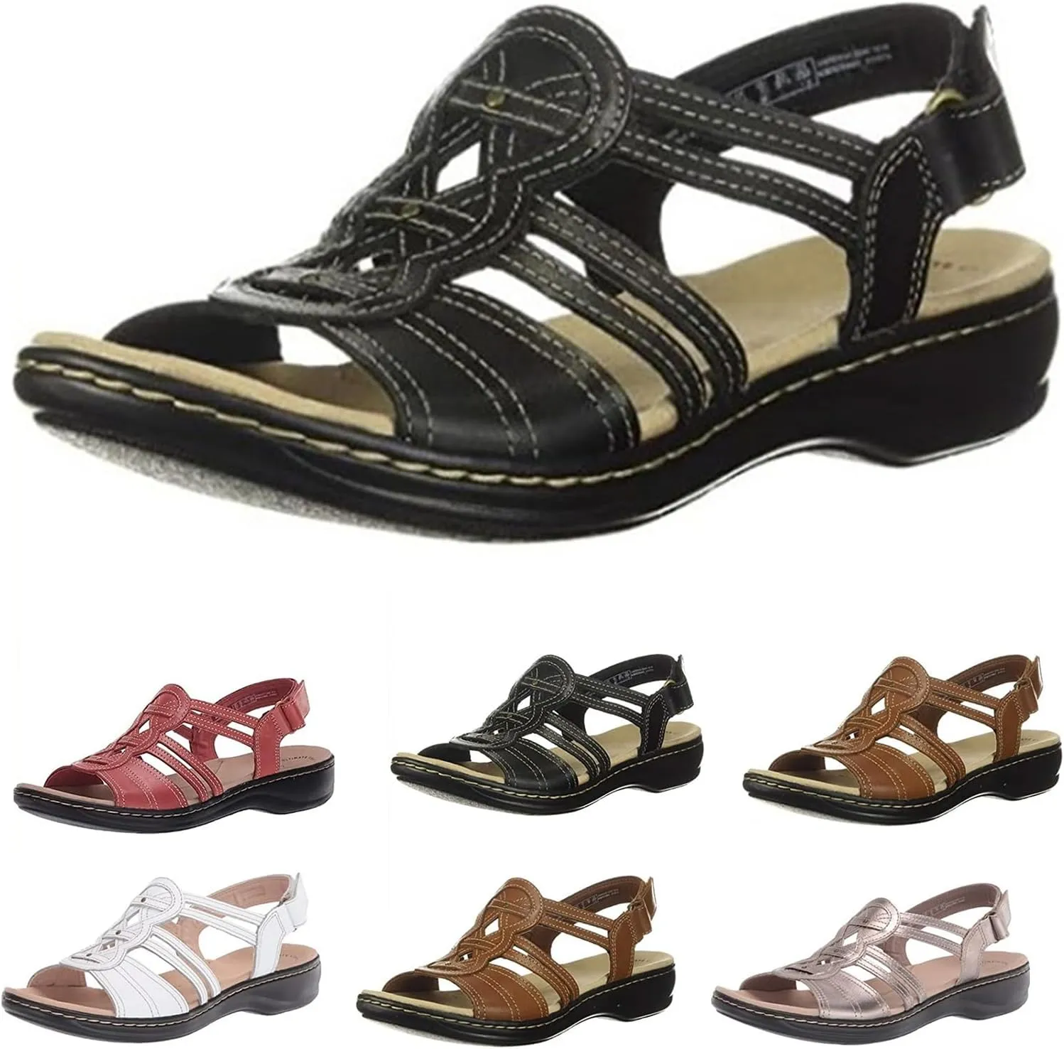 Womens Wedge Sandals Comfort Leather Walking Orthopedic Sandals, Casual Slip on Summer Shoes with Arch Support Open Toe Ankle Strap Walking Sandal All Day Comfort