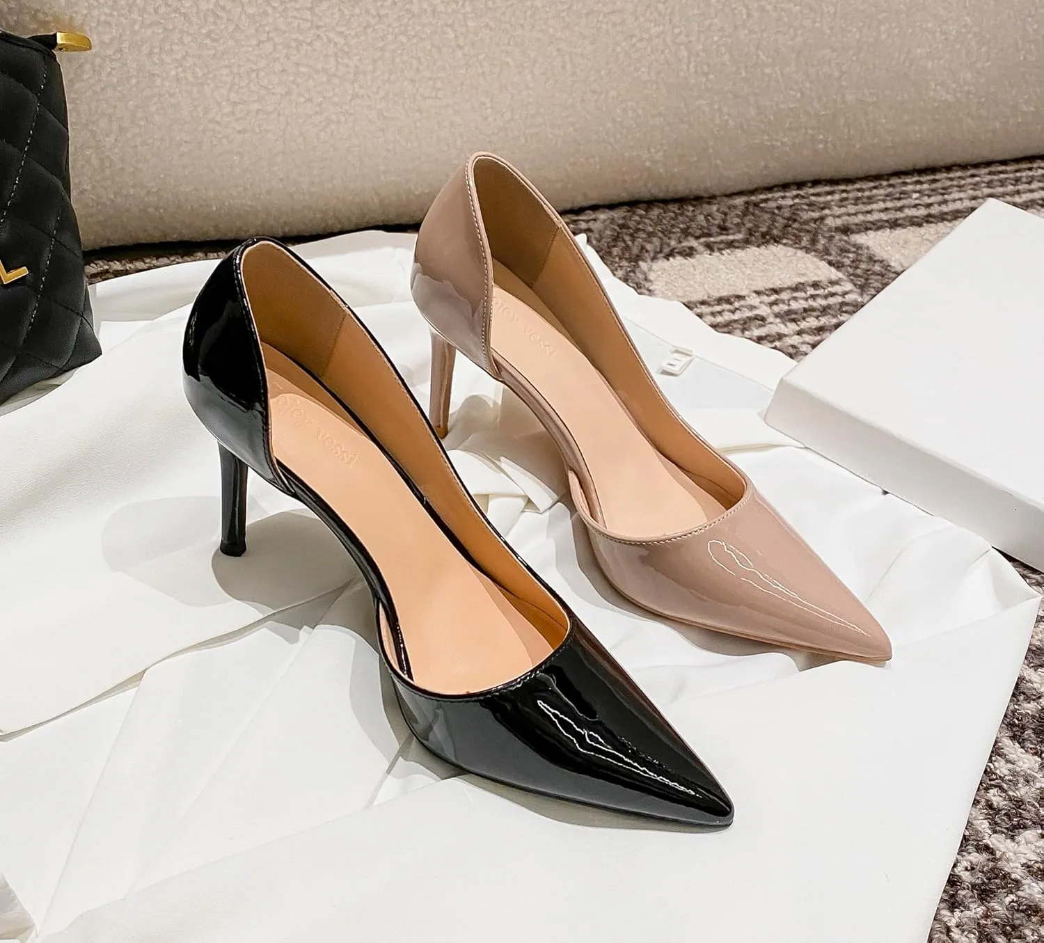 YooPrettyz Women Go to Pumps DOrsay High Heels Patent Leather Pointed Toe Stiletto Dress Wedding Party Shoes