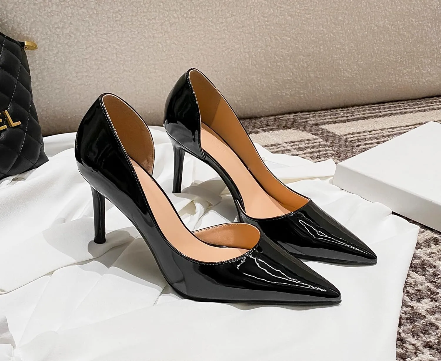YooPrettyz Women Go to Pumps DOrsay High Heels Patent Leather Pointed Toe Stiletto Dress Wedding Party Shoes