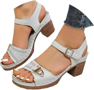 ZSpzx Summer Sandals For Women 2025,Block Heel Sandals Comfort Dressy Open Toe Women's Chunky Mid Heels Ankle Straps Sandal Metal Comfortable Adjustable Walking Shoes for Daily Wear