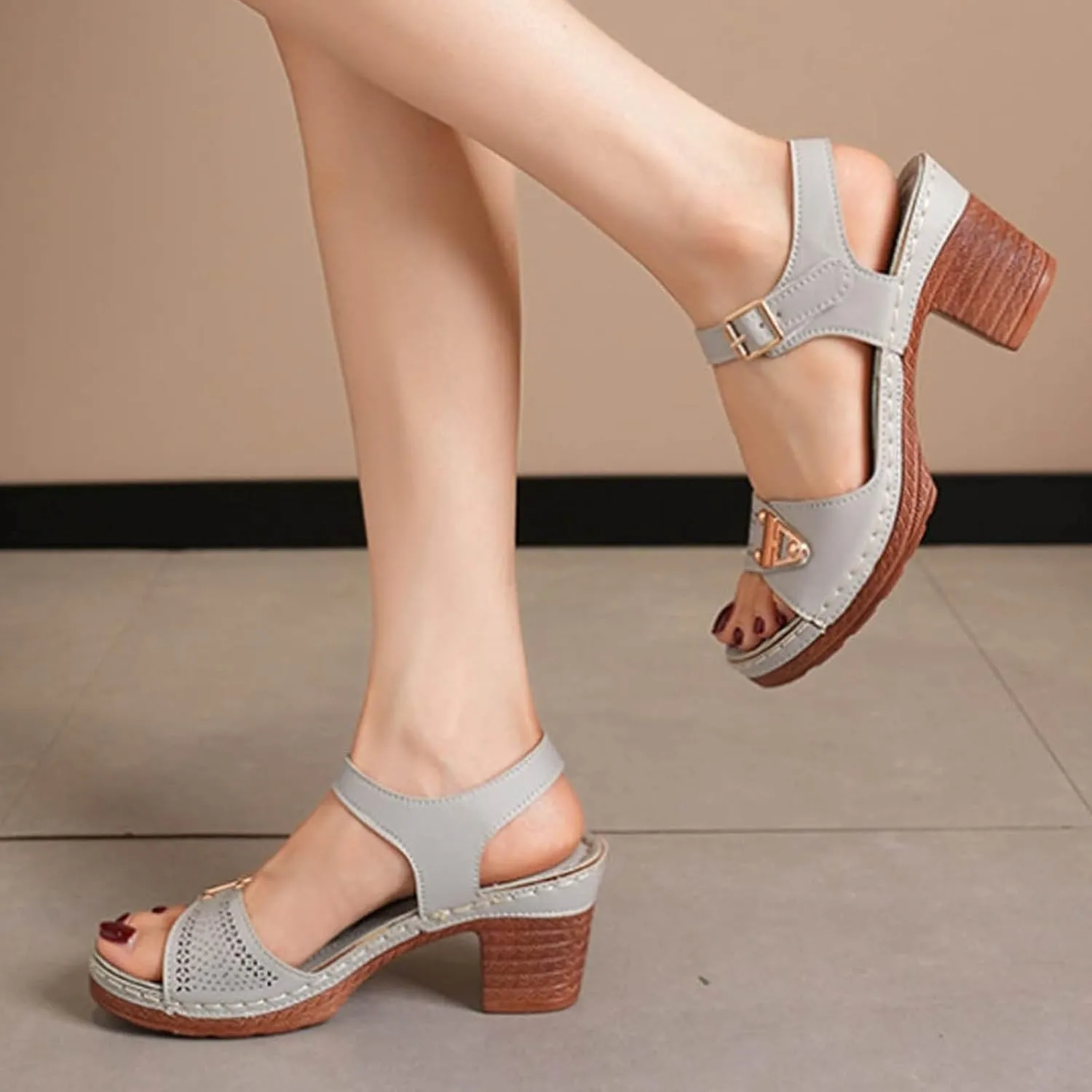 ZSpzx Summer Sandals For Women 2025,Block Heel Sandals Comfort Dressy Open Toe Women's Chunky Mid Heels Ankle Straps Sandal Metal Comfortable Adjustable Walking Shoes for Daily Wear