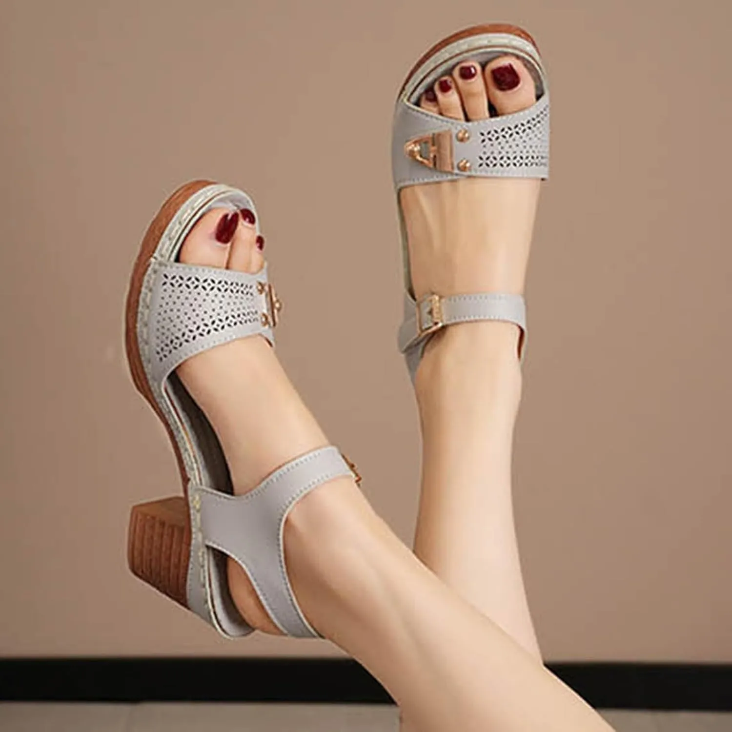ZSpzx Summer Sandals For Women 2025,Block Heel Sandals Comfort Dressy Open Toe Women's Chunky Mid Heels Ankle Straps Sandal Metal Comfortable Adjustable Walking Shoes for Daily Wear