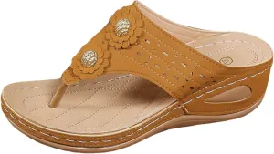 ZSpzx Women's Orthotic Cushion Flip Flops Recovery Walking Sandals for Women Arch Support Wedge Thong T-Strap Casual Flat Slippers Slide Comfortable Flowers Slip on Plantar Fasciitis Beach Shoes